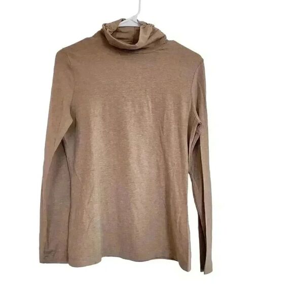 Lands' End Women's Sable Tan Cotton/Rayon Turtleneck Sweater w Cuff Buttons - Picture 2 of 9